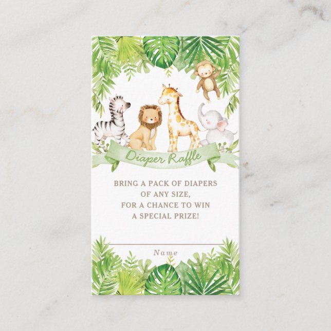 Tarjeta De Recepción Green Safari Forest Jungle Animals Diaper Raffle (Anverso)