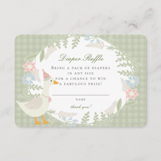 Tarjeta De Recepción Green Silly Goose Gingham Floral Diaper Raffle (Anverso)