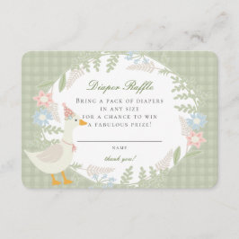 Tarjeta De Recepción Green Silly Goose Gingham Floral Diaper Raffle