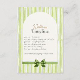 Tarjeta De Recepción Green Stripe Wedding Timeline Cards with QR Code