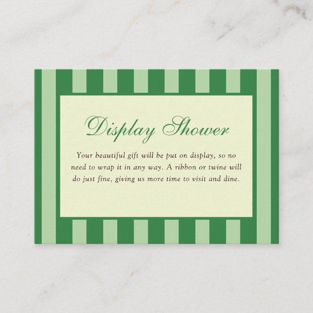 Tarjeta De Recepción Green Striped Bridal Shower Display Shower (Anverso)