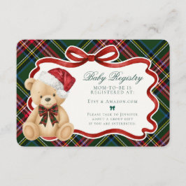 Tarjeta De Recepción Green Tartan Plaid Christmas Bear Baby Registry