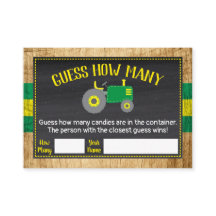Green Tractor Baby Shower adivina cuántas cartas d