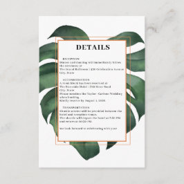 Tarjeta De Recepción Green Tropical Palm Leaves Deatils