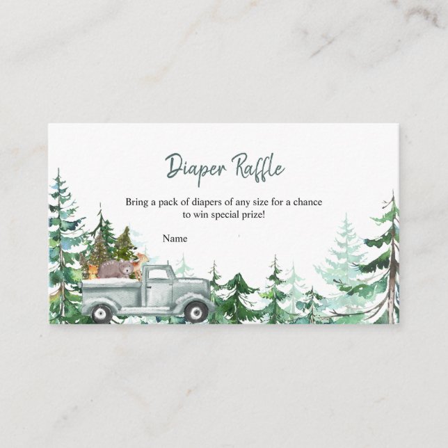 Tarjeta De Recepción Green Truck Winter ONEderland Diaper Raffle (Anverso)
