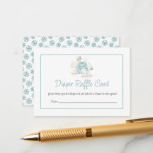 Green Watercolor Baby Girl Diaper Raffle Card