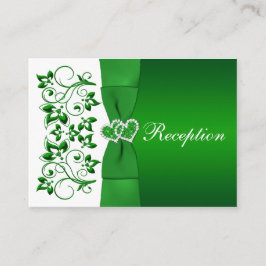 Tarjeta De Recepción Green, White Floral, Hearts Wedding Card (Tarjeta 