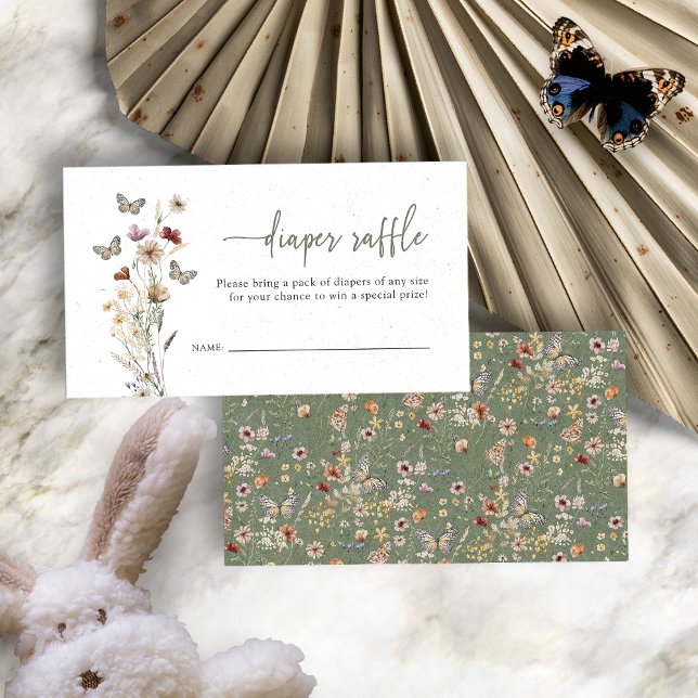 Tarjeta De Recepción Green Wildflower Diaper Raffle (Sage Green Boho Wildflower Diaper Raffle Enclosure Card by Painted Paperie
)