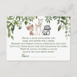 Tarjeta De Recepción Green Woodland Baby Shower Diaper Raffle Insert