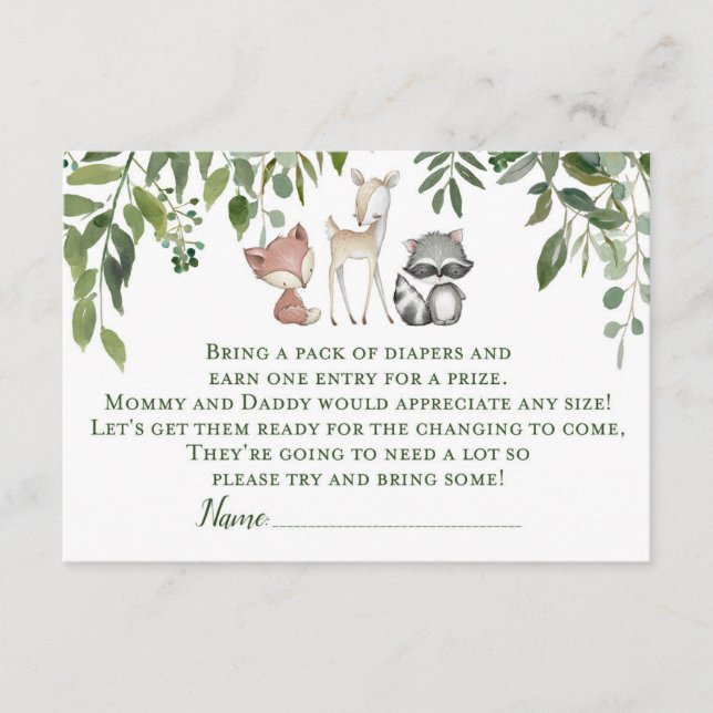Tarjeta De Recepción Green Woodland Baby Shower Diaper Raffle Insert (Anverso)