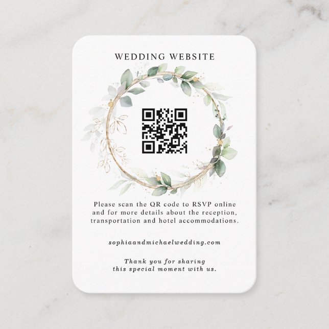 Tarjeta De Recepción Greenery and Gold Wedding Enclosure Card (Anverso)