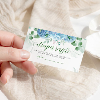 Tarjeta De Recepción Greenery Blue hidrangea Diaper Raffle Baby Shower