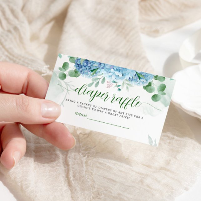 Tarjeta De Recepción Greenery Blue hidrangea Diaper Raffle Baby Shower (Subido por el creador)