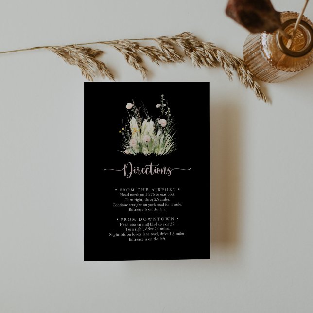 Tarjeta De Recepción Greenery Boho Wildflower dirección Boda negro (Subido por el creador)