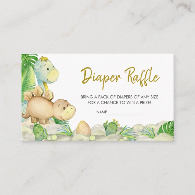 Tarjeta De Recepción Greenery Boy Dinosaur Baby Shower Diaper Raffle (Anverso)