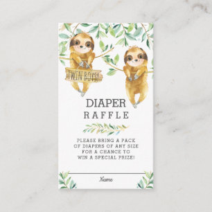 Tarjeta De Recepción Greenery Cute Sloth Twin Baby Shower Diaper Raffle