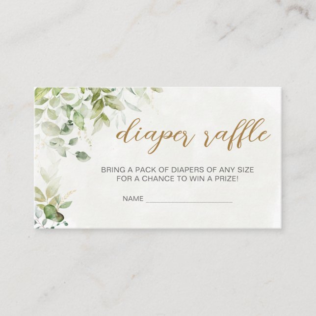 Tarjeta De Recepción Greenery Elephant Baby Shower Diaper Raffle (Anverso)