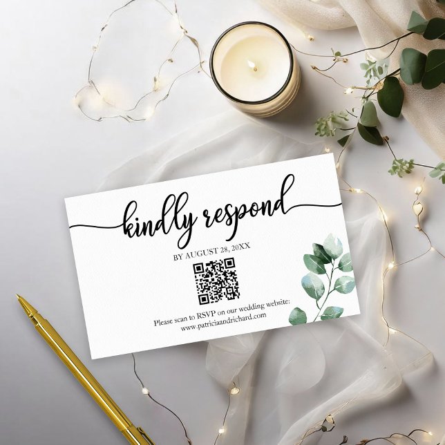 Tarjeta De Recepción Greenery Eucalyptus Boda QR Online RSVP (Subido por el creador)
