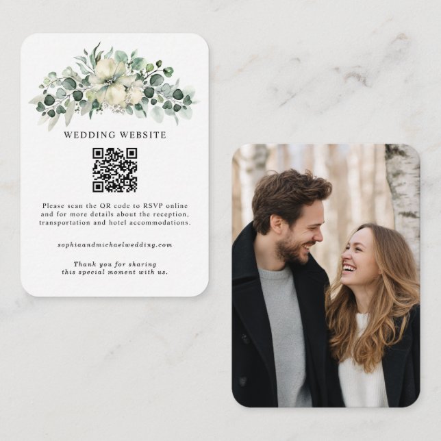 Tarjeta De Recepción Greenery Eucalyptus Wedding (Anverso / Reverso)