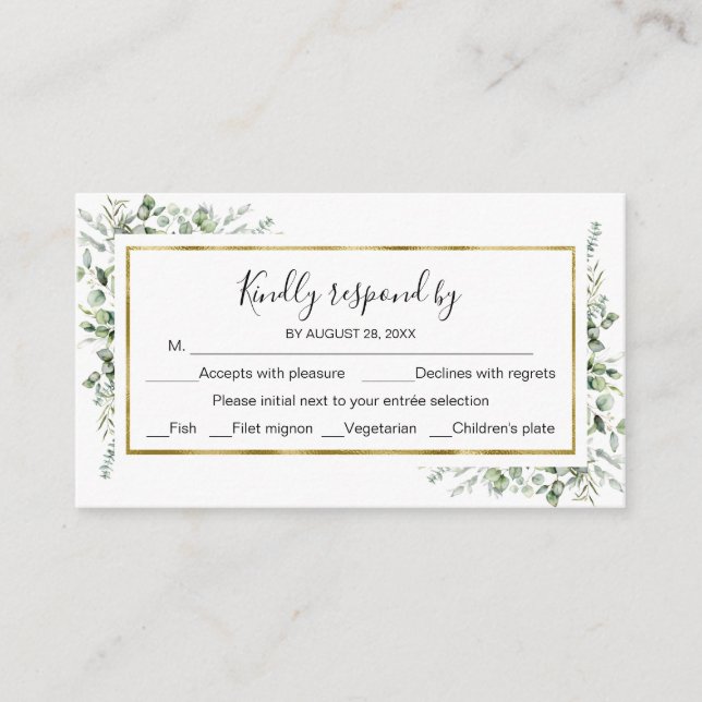 Tarjeta De Recepción Greenery Eucalyptus Wedding RSVP (Anverso)