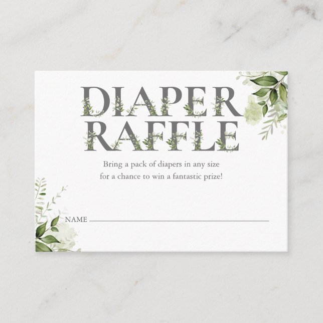 Tarjeta De Recepción Greenery Floral Diaper Raffle Baby Shower (Anverso)