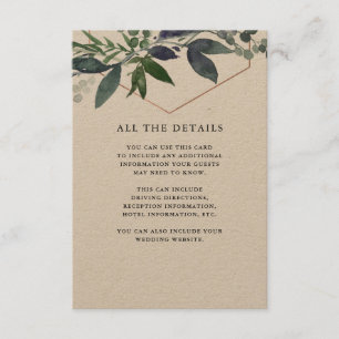 Tarjeta De Recepción Greenery Geo Kraft Detalles del Boda Rosa Gold