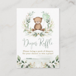 Tarjeta De Recepción Greenery Gold Teddy Bear Diaper Raffle Baby Shower
