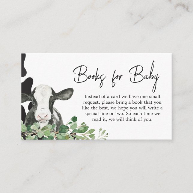 Tarjeta De Recepción Greenery Holy Cow Baby Shower Books for Baby (Anverso)