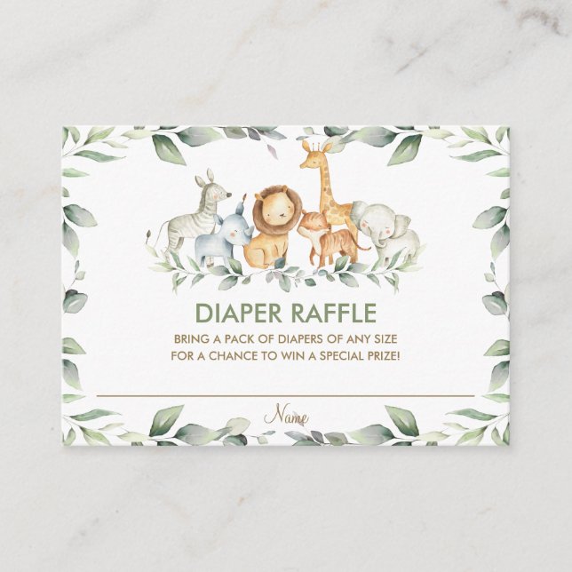 Tarjeta De Recepción Greenery Jungle Animals Baby Shower Diaper Raffle (Anverso)