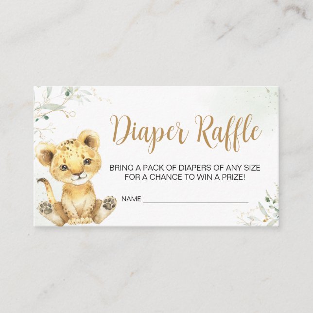 Tarjeta De Recepción Greenery Lion Baby Shower Diaper Raffle (Anverso)