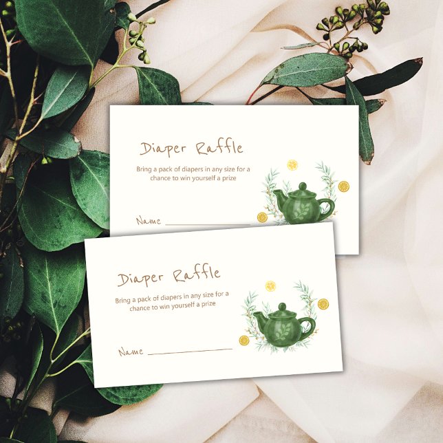 Tarjeta De Recepción Greenery Naranja Tea Diaper Raffle Baby Shower (Greenery Orange Tea Diaper Raffle Baby Shower Enclosure Card)