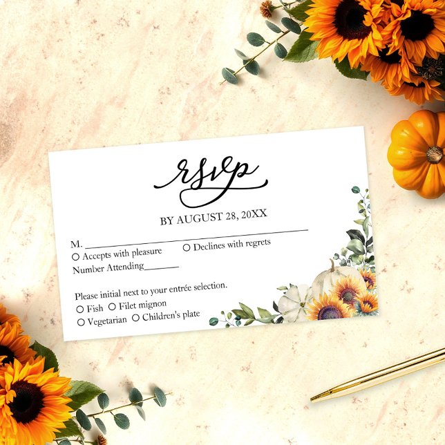 Tarjeta De Recepción Greenery Sunflowers Wedding Rsvp (Subido por el creador)
