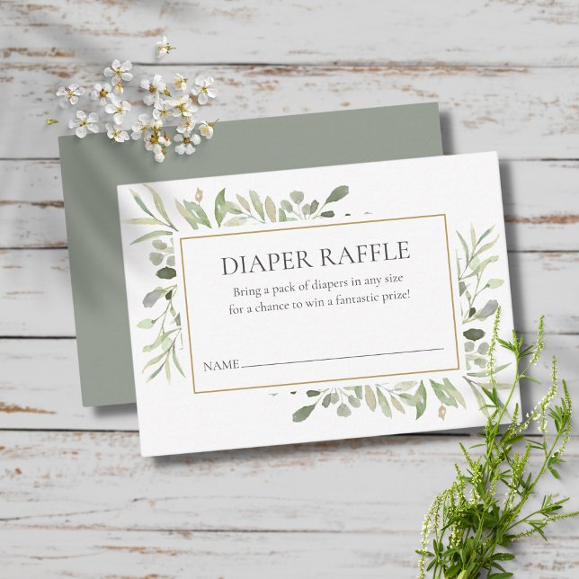 Tarjeta De Recepción Greenery Watercolor Diaper Raffle Baby Shower (Subido por el creador)