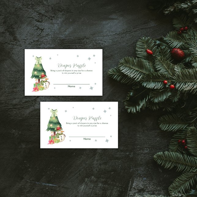 Tarjeta De Recepción Greenery Winter Snowman Diaper Raffle Baby Shower (Greenery Winter Snowman Diaper Raffle Baby Shower Enclosure Card)