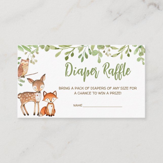Tarjeta De Recepción Greenery Woodland Baby Shower Diaper Raffle (Anverso)