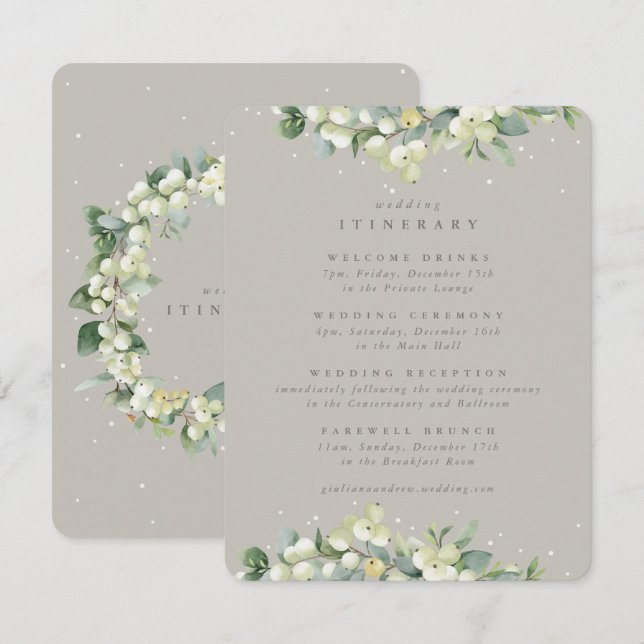 Tarjeta De Recepción Greige Snowberry+Eucalyptus Boda Itinerario (Anverso / Reverso)