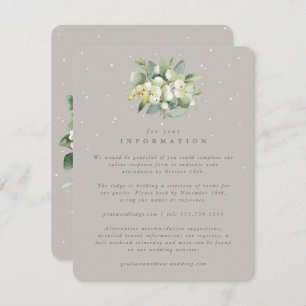 Tarjeta De Recepción Greige Snowberry+Eucalyptus Bouquet Boda Info