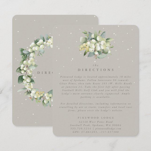 Tarjeta De Recepción Greige Snowberry+Eucalyptus Bouquet Directions (Anverso / Reverso)