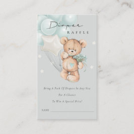 Tarjeta De Recepción Gris Blue Bear Balloon Diaper Raffle Baby Shower
