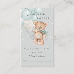 Tarjeta De Recepción Gris Blue Bear Balloon Diaper Raffle Baby Shower