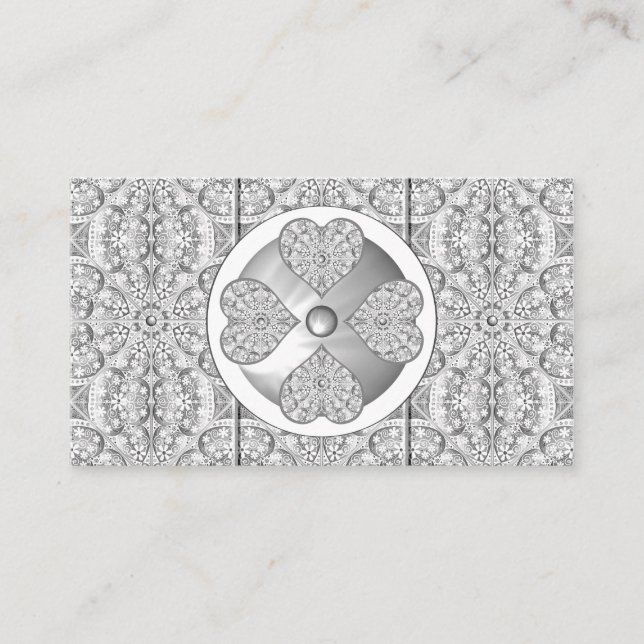 Tarjeta De Recepción Gris de encaje cerámico (Anverso)