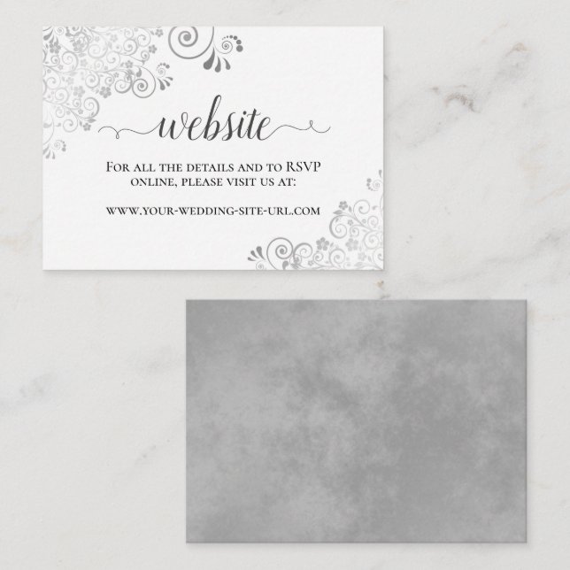 Tarjeta De Recepción Gris en blanco con Boda de encaje plateado (Anverso / Reverso)