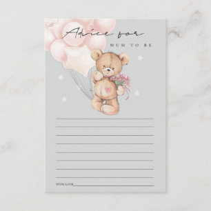 Tarjeta De Recepción Gris Rubor Bear Balloon Advance Para Mamá Baby Sho