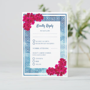 Tarjeta De Recepción Grises de color de agua Elegancia + Flor rosa RSVP