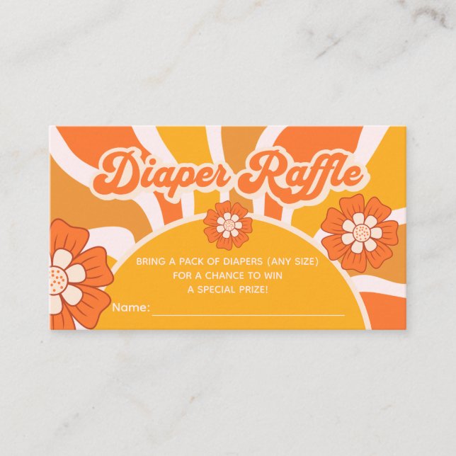 Tarjeta De Recepción Groovy del retro Sunshine Diaper Raffle Ticket 60s (Anverso)