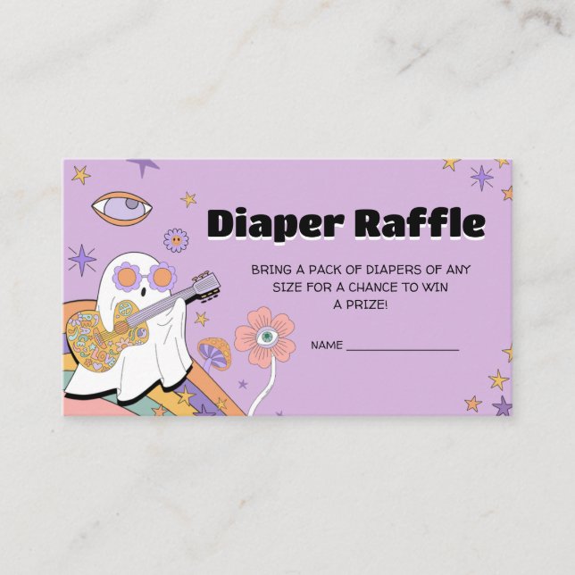 Tarjeta De Recepción Groovy Little Boo Baby Shower Diaper Raffle (Anverso)
