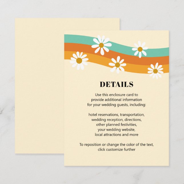 Tarjeta De Recepción Groovy Rainbow Boda estilo Boho Daisy de los años  (Anverso / Reverso)