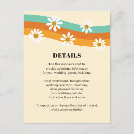 Tarjeta De Recepción Groovy Rainbow Boda estilo Boho Daisy de los años 