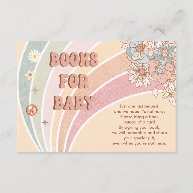 Tarjeta De Recepción Groovy Retro 70 | Libros arcoiris para bebés (Anverso)