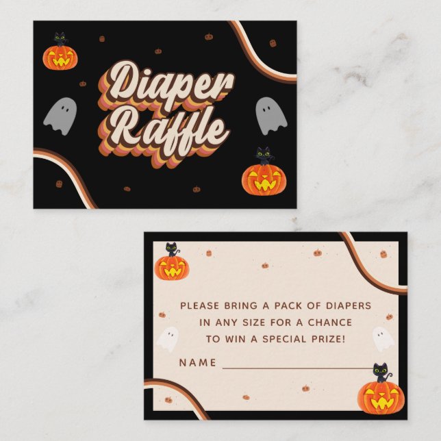 Tarjeta De Recepción Groovy Retro Halloween Baby Shower Diaper Raffle (Anverso / Reverso)